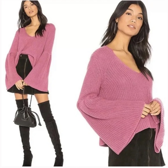 Free People Sweaters - Free People Damsel Sweater Bell Sleeve Chunky Knit Revolve Rose Pink Size S